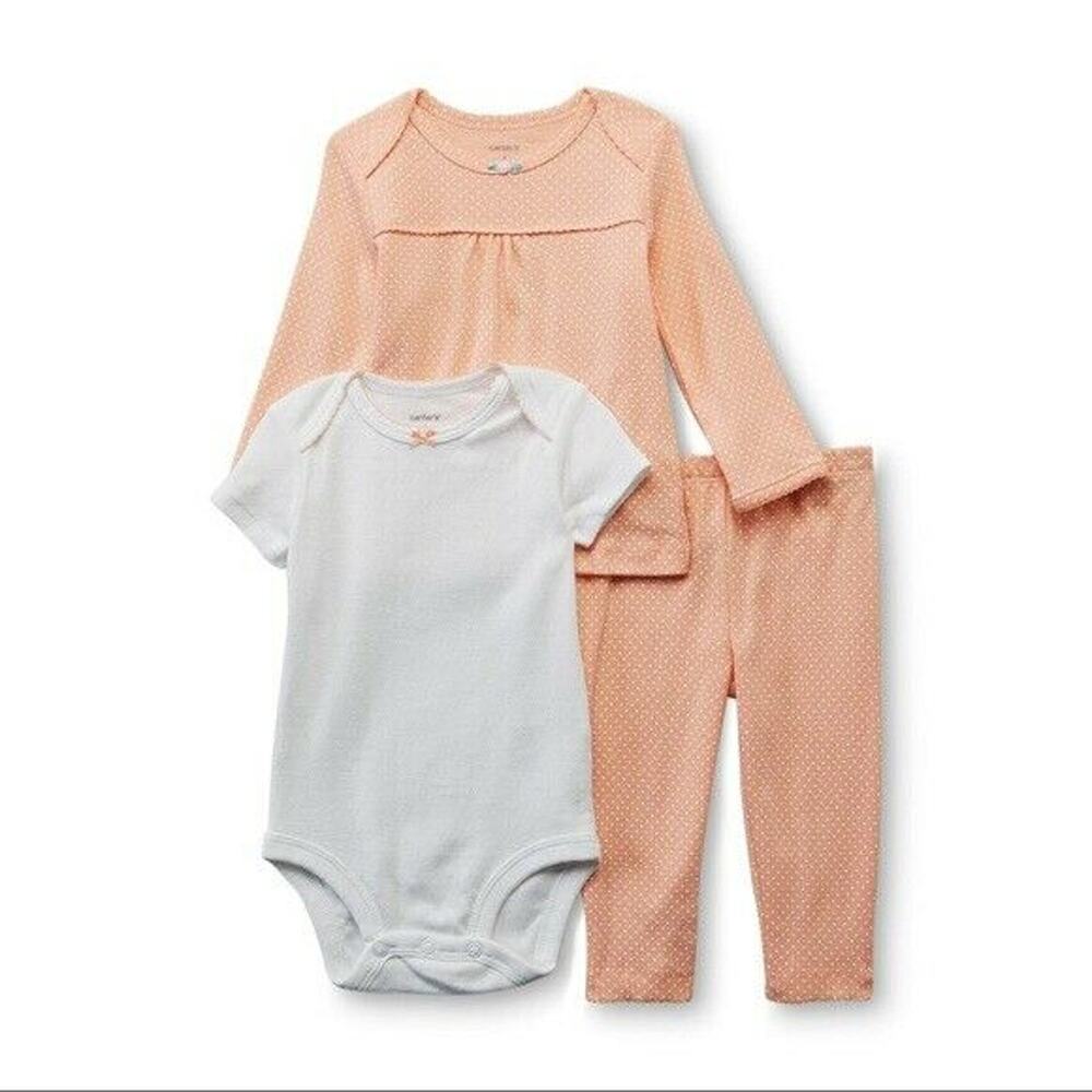Carter's Girls‎ Layette Set Size 3 Months Apricot 3 Piece Top Pants Bodysuit NEW